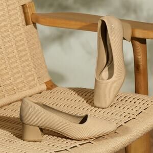 Vivaia Melody Square Toe Chunky Heels Old Money Knit Office Comfort Almond 7